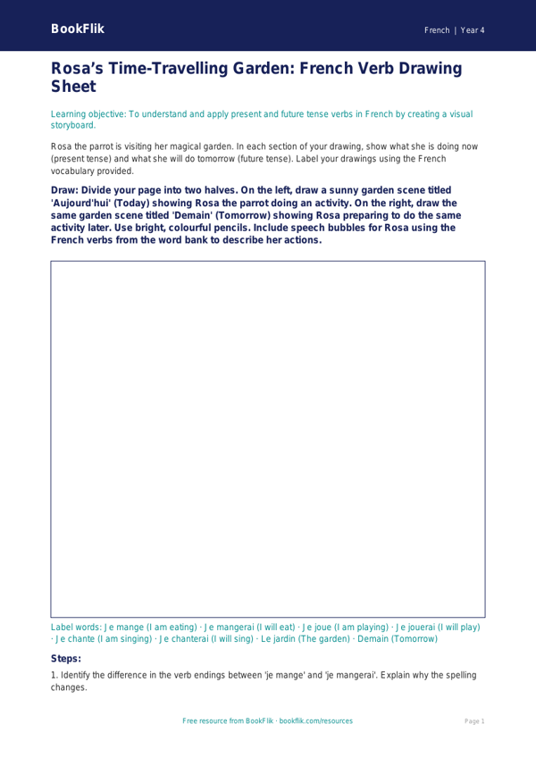 Verbs and Tenses French Activity Sheet | Year 4 | BookFlik worksheet preview — French Verbs And Tenses