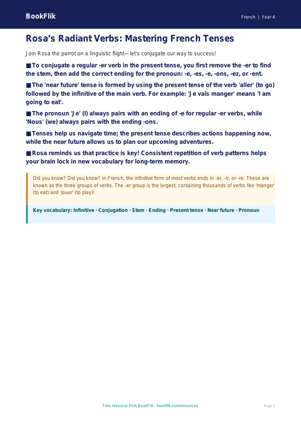 Year 4 French Verbs and Tenses Poster | Australian Curriculum Resource worksheet preview — French Verbs And Tenses