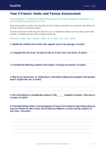 Year 5 French Verbs and Tenses Worksheet | Free Australian Curriculum Resource