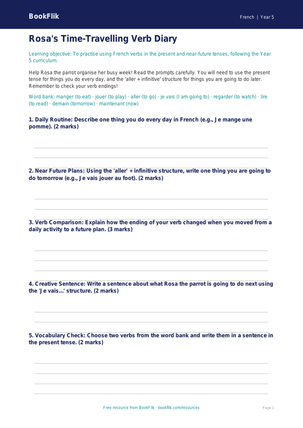Year 5 French Verbs and Tenses Worksheet | Australian Curriculum worksheet preview — French Verbs And Tenses