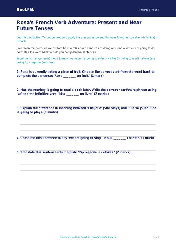 Year 5 French Verbs and Tenses Worksheet | Free Australian Curriculum Resources worksheet preview — French Verbs And Tenses