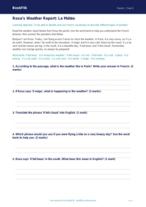 French Weather Track Sheet | Year 5 Australian Curriculum | BookFlik