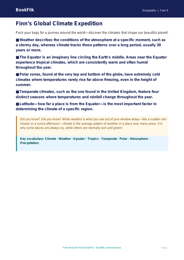 Free Climate Poster | Year 4 | Geography | BookFlik worksheet preview — Geography Climate
