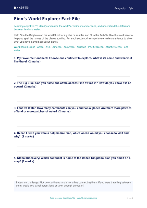 Free Continents And Oceans Template | Foundation | Geography | BookFlik worksheet preview — Geography Continents And Oceans