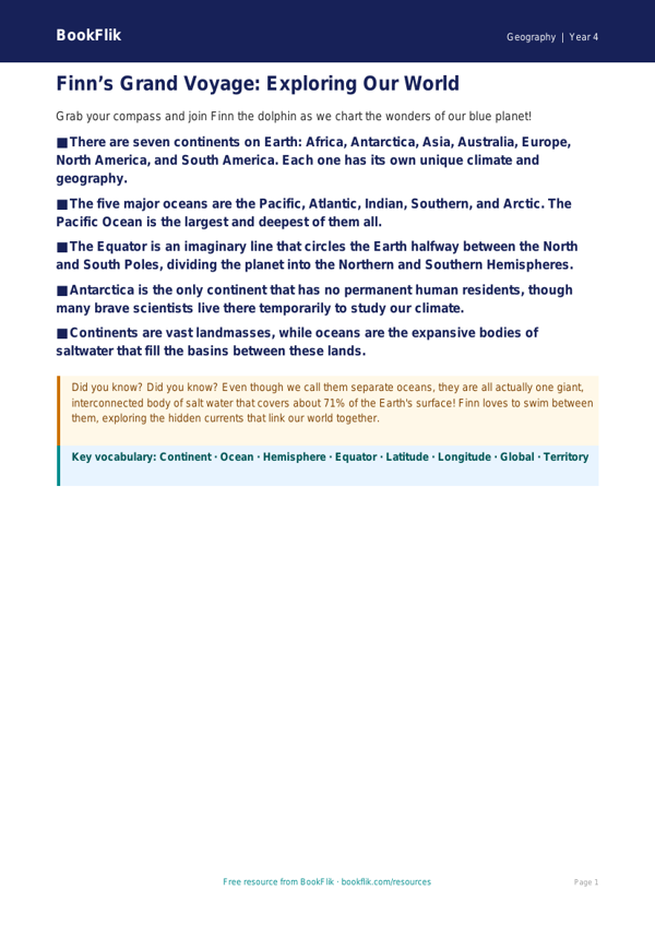Free Continents And Oceans Poster | Year 4 | Geography | BookFlik worksheet preview — Geography Continents And Oceans