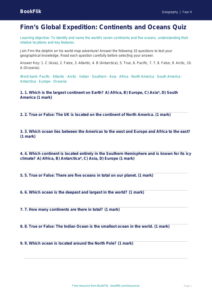 Free Continents And Oceans Quiz | Year 4 | Geography | BookFlik