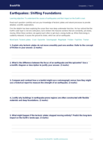 Free Earthquakes Worksheet | Year 4 | Geography | BookFlik