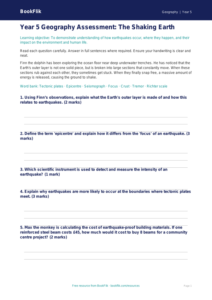 Free Earthquakes Assessment | Year 5 | Geography | BookFlik