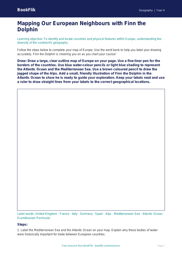 Free Europe Drawing Sheet | Year 4 | Geography | BookFlik worksheet preview — Geography Europe