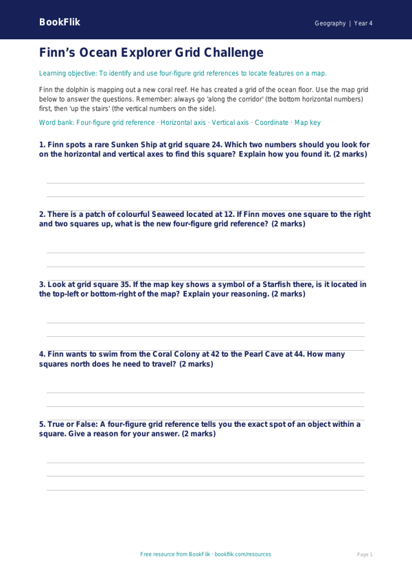 Free Grid References Activity Sheet | Year 4 | Geography | BookFlik worksheet preview — Geography Grid References
