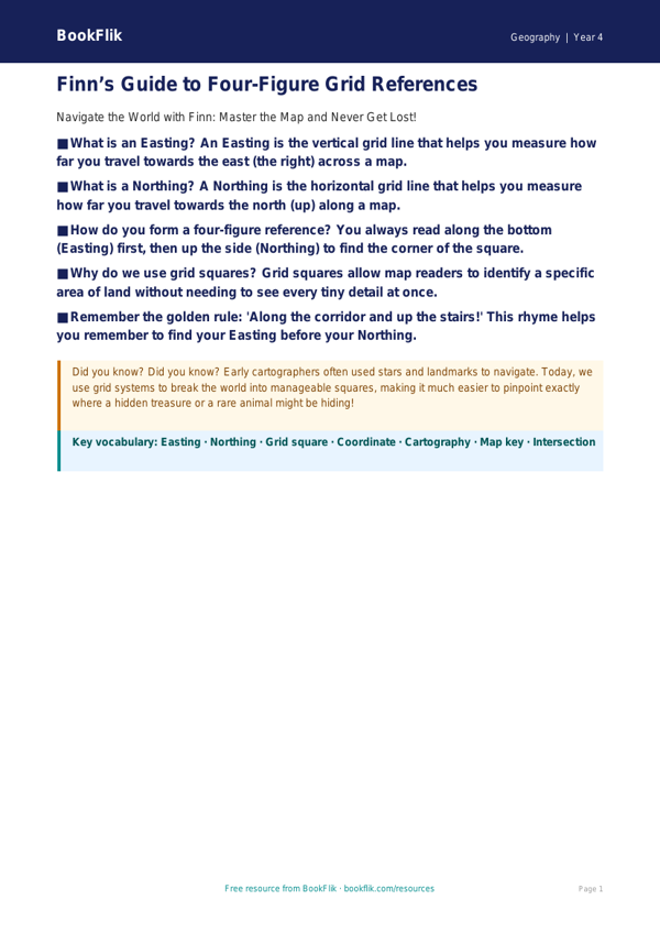 Free Grid References Poster | Year 4 | Geography | BookFlik worksheet preview — Geography Grid References