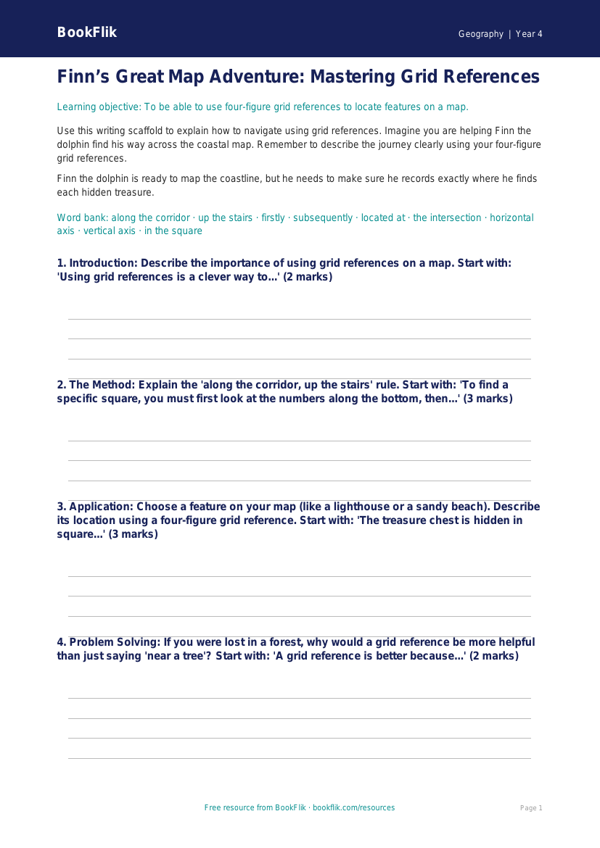 Free Grid References Writing Frame | Year 4 | Geography | BookFlik worksheet preview — Geography Grid References