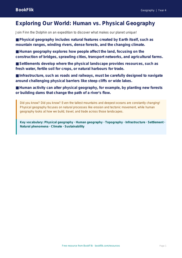 Free Human And Physical Geography Poster | Year 4 | Geography | BookFlik worksheet preview — Geography Human And Physical Geography