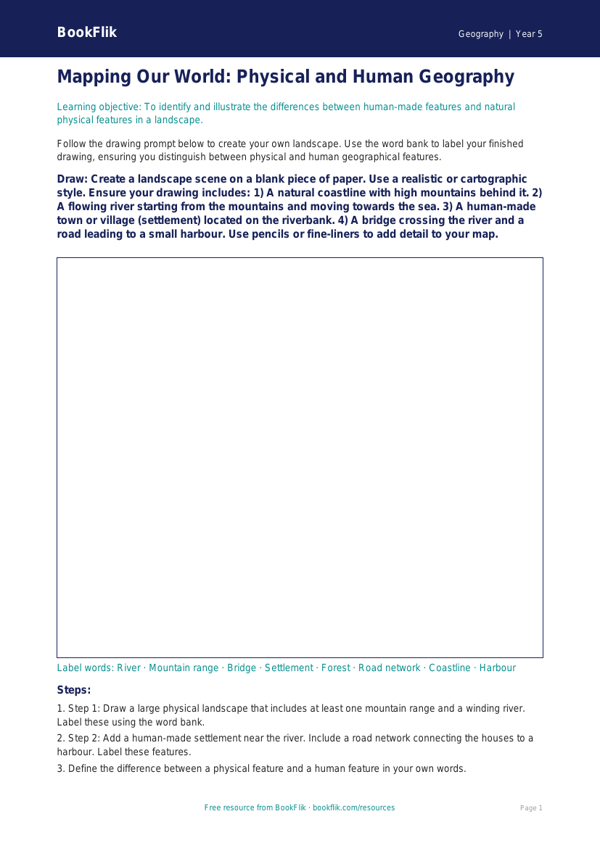 Free Human And Physical Geography Drawing Sheet | Year 5 | Geography | BookFlik worksheet preview — Geography Human And Physical Geography