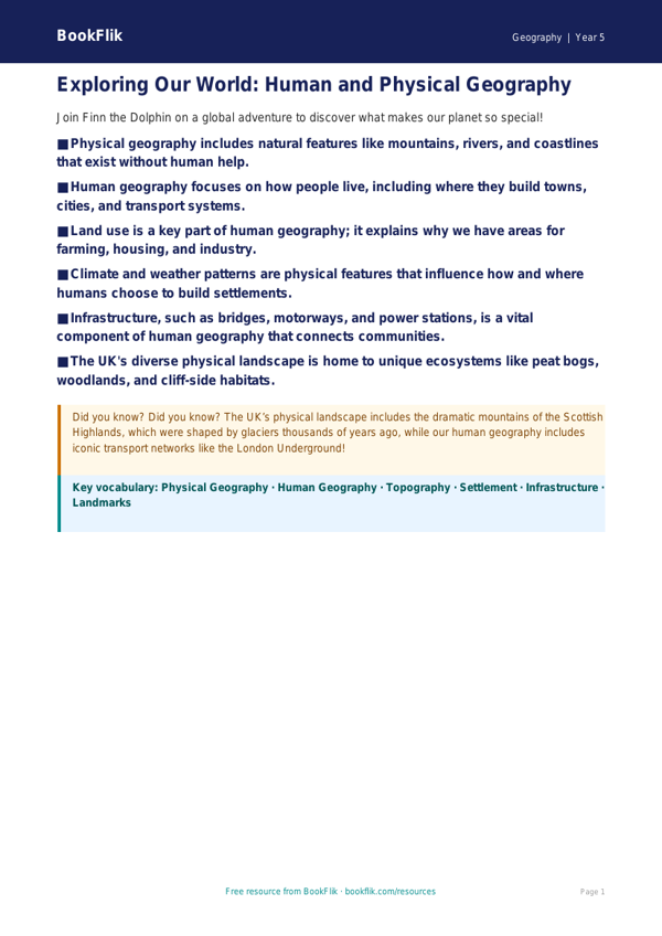 Free Human And Physical Geography Poster | Year 5 | Geography | BookFlik worksheet preview — Geography Human And Physical Geography