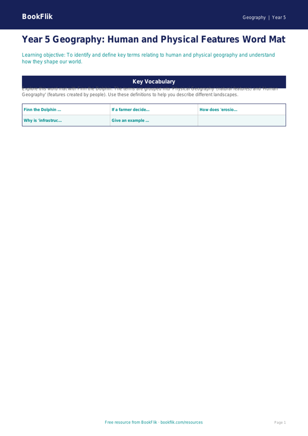 Free Human And Physical Geography Word Mat | Year 5 | Geography | BookFlik worksheet preview — Geography Human And Physical Geography