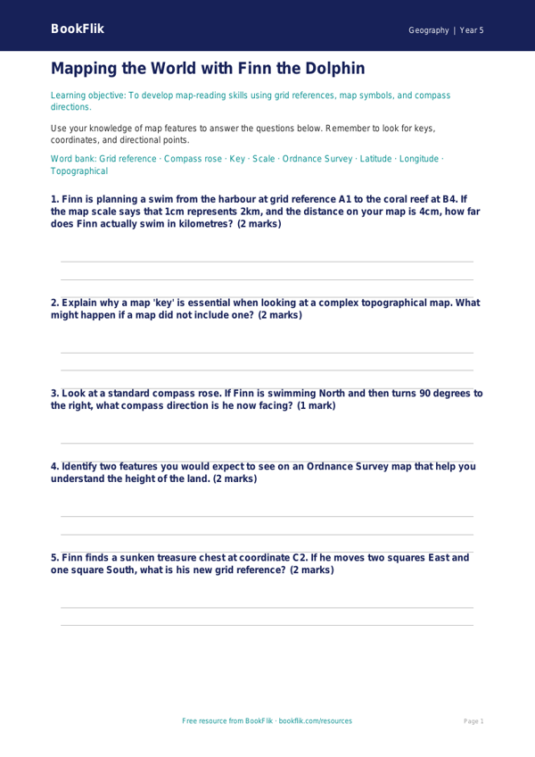 Free Map Skills Worksheet | Year 5 | Geography | BookFlik worksheet preview — Geography Map Skills