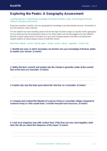 Free Mountains Assessment | Year 4 | Geography | BookFlik