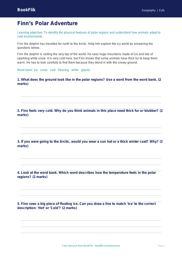 Free Polar Regions Worksheet | Foundation | Geography | BookFlik worksheet preview — Geography Polar Regions