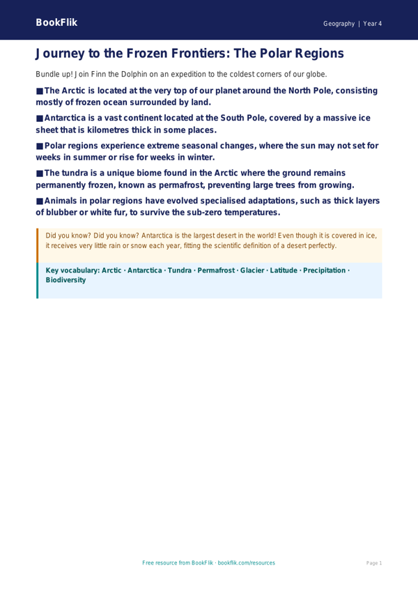 Free Polar Regions Poster | Year 4 | Geography | BookFlik worksheet preview — Geography Polar Regions