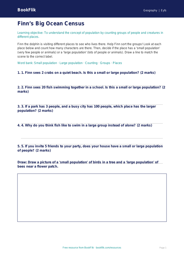 Free Population Activity Sheet | Foundation | Geography | BookFlik worksheet preview — Geography Population