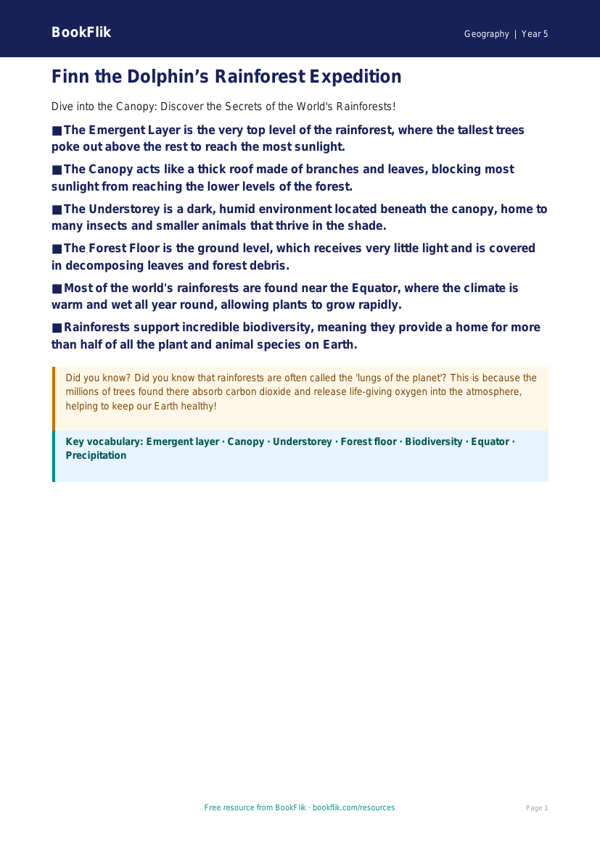 Free Rainforests Poster | Year 5 | Geography | BookFlik worksheet preview — Geography Rainforests