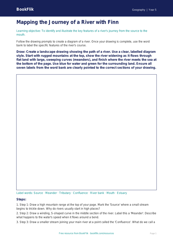 Free Rivers Drawing Sheet | Year 5 | Geography | BookFlik worksheet preview — Geography Rivers