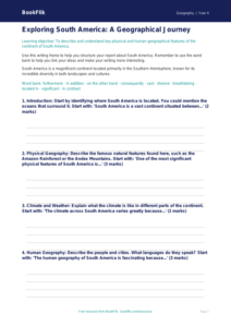 Geography south america writing frame year 4 core