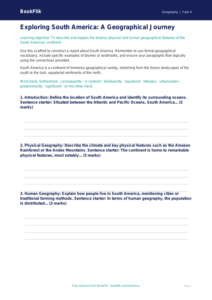 South America Geography Writing Frame | Year 4 | Australian Curriculum