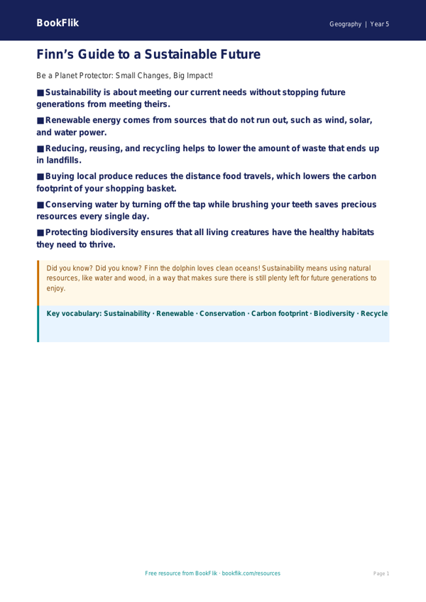 Free Sustainability Poster | Year 5 | Geography | BookFlik worksheet preview — Geography Sustainability