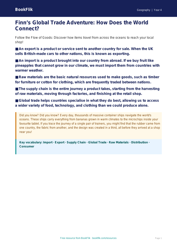 Trade and Connections Poster | Year 4 Geography | BookFlik worksheet preview — Geography Trade