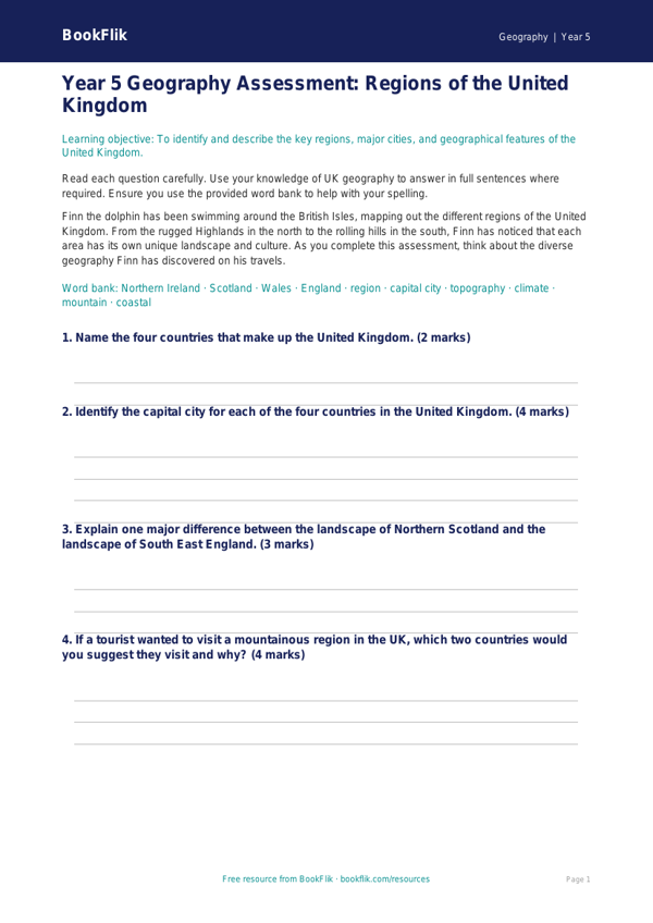 UK Regions Assessment | Year 5 Geography | Australian Curriculum worksheet preview — Geography Uk Regions