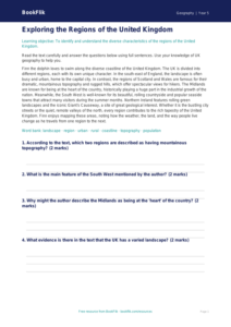 UK Regions Comprehension Worksheet | Year 5 Geography | BookFlik