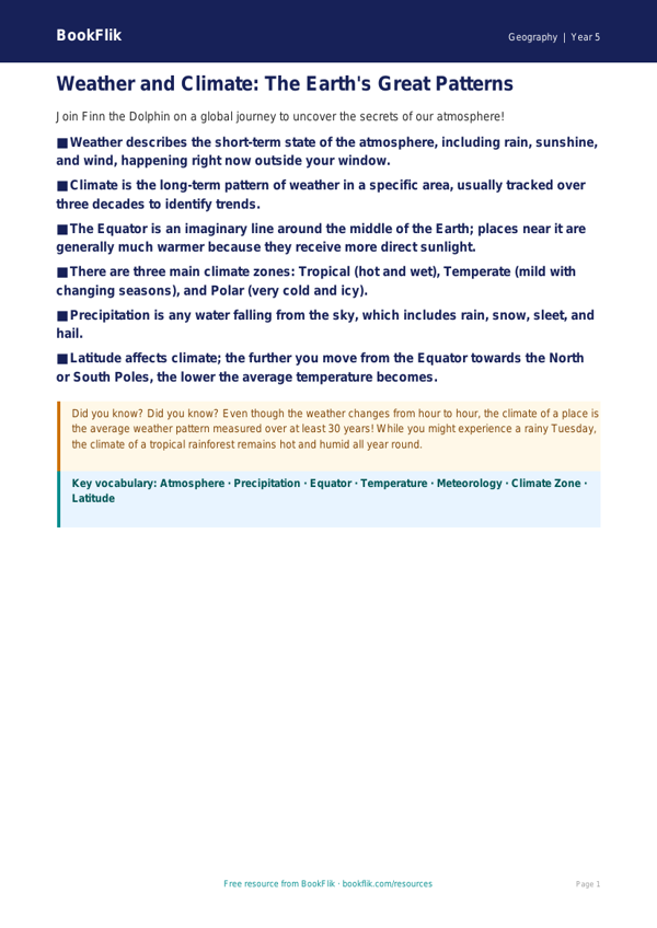 Free Weather And Climate Poster | Year 5 | Geography | BookFlik worksheet preview — Geography Weather And Climate