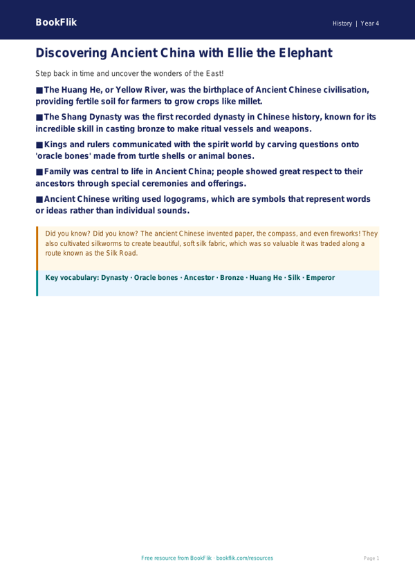 Free Ancient China Poster | Year 4 | History | BookFlik worksheet preview — History Ancient China