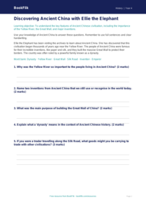 History ancient china worksheet year 4 core