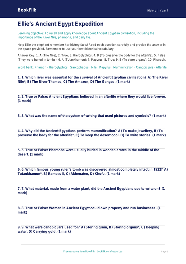 History ancient egypt quiz year 4 greater depth worksheet preview — History Ancient Egypt