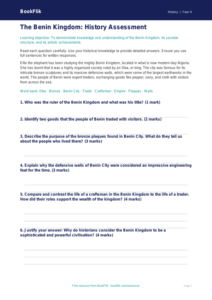 Free Benin Kingdom Assessment | Year 4 | History | BookFlik
