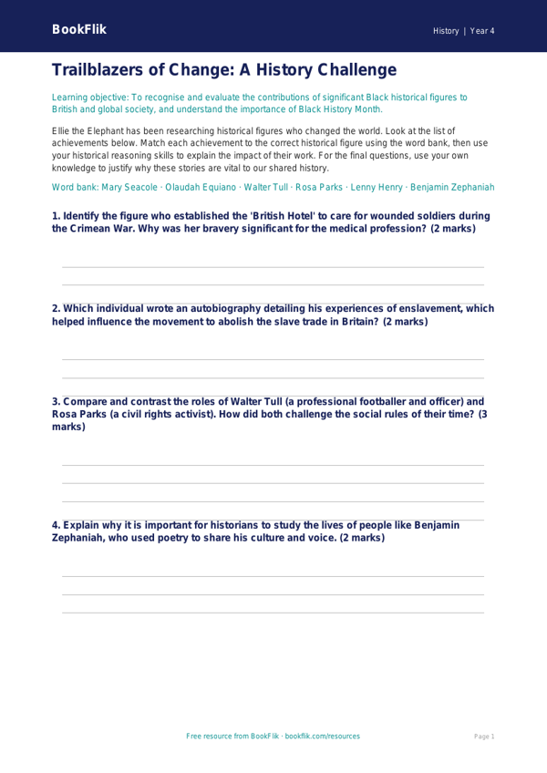 History black history month activity sheet year 4 greater depth worksheet preview — History Black History Month