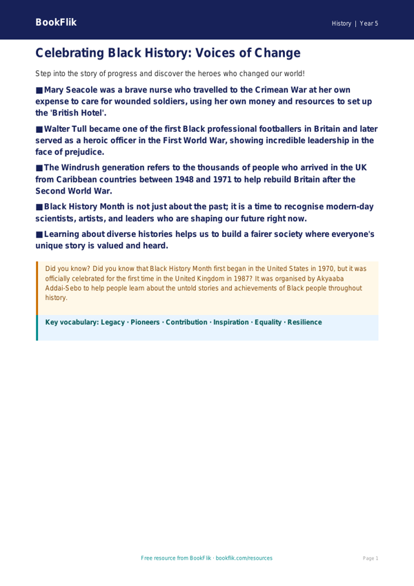 Free Black History Month Poster | Year 5 | History | BookFlik worksheet preview — History Black History Month
