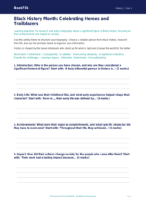 Black History Month Writing Frame | Year 5 History | BookFlik