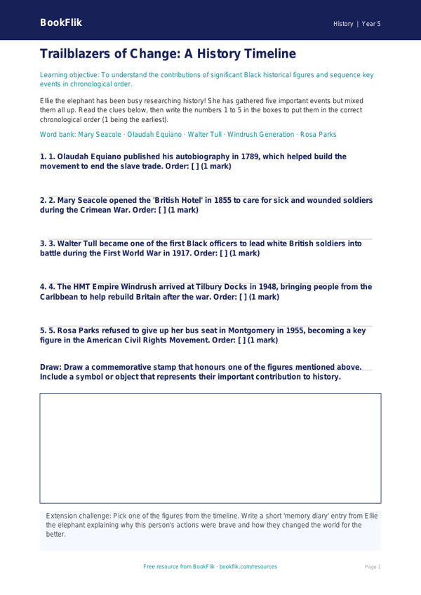 Black History Activity Sheet | Year 5 History | Australian Curriculum worksheet preview — History Black History