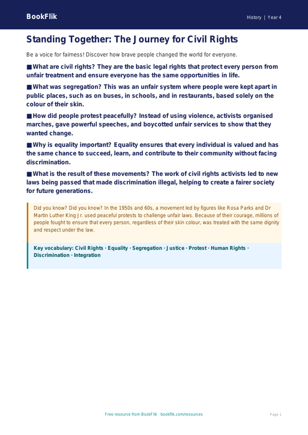 Free Civil Rights Poster Project | Year 4 | History | BookFlik worksheet preview — History Civil Rights