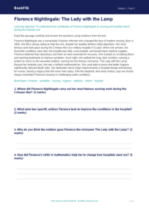 Free Florence Nightingale Comprehension | Year 5 | History | BookFlik