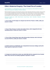 Free Great Fire Of London Activity Sheet | Year 4 | History | BookFlik