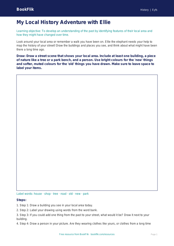 Free Local History Drawing Sheet | Foundation | History | BookFlik worksheet preview — History Local History
