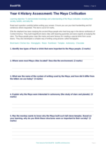 Free Maya Civilisation Assessment | Year 4 | History | BookFlik