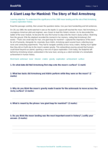 Free Neil Armstrong Comprehension | Year 4 | History | BookFlik