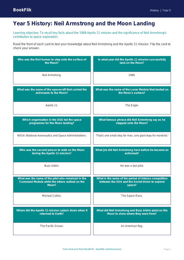 Neil Armstrong History Lesson | Year 5 Australian Curriculum | BookFlik worksheet preview — History Neil Armstrong