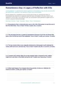 Free Remembrance Day Activity Sheet | Year 4 | History | BookFlik